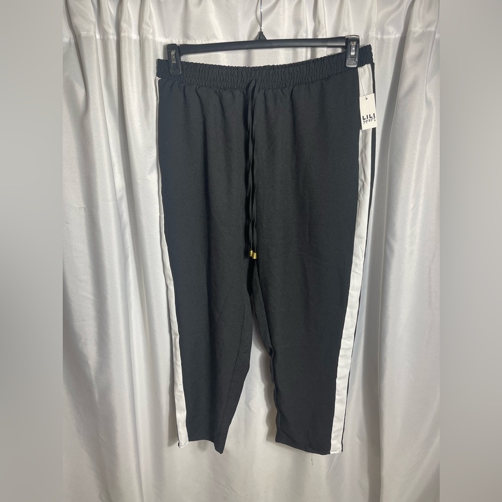 Lili Sport Women’s Plus Size 1X Black Drawstring Elastic Band Pants NWT